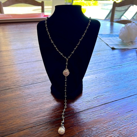 Jewelry - Mother of Pearl, Crystal,Sterling & Stone Lariat Necklace NWT